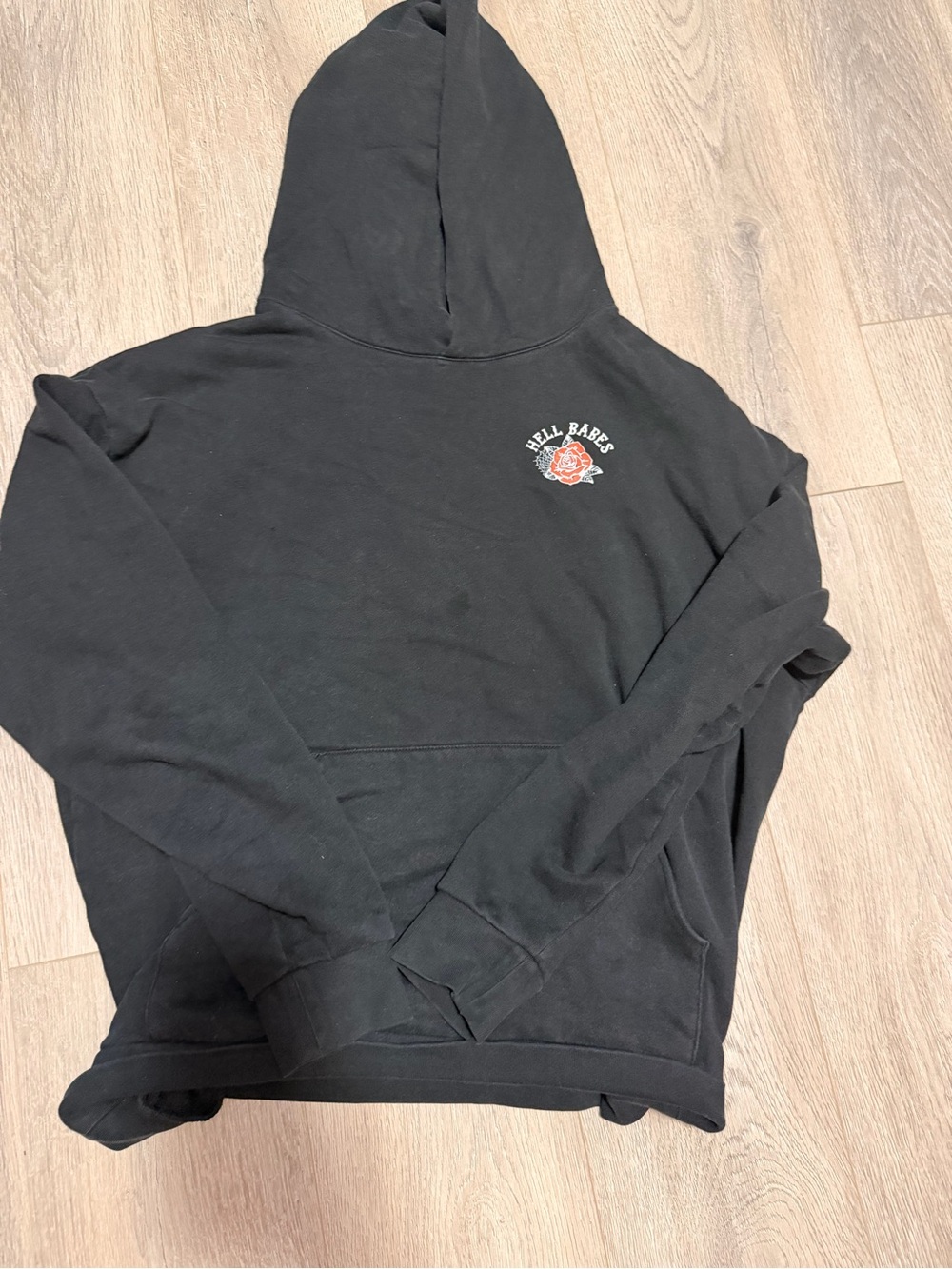 Hell Babes Black Hoodie with Rose Graphic